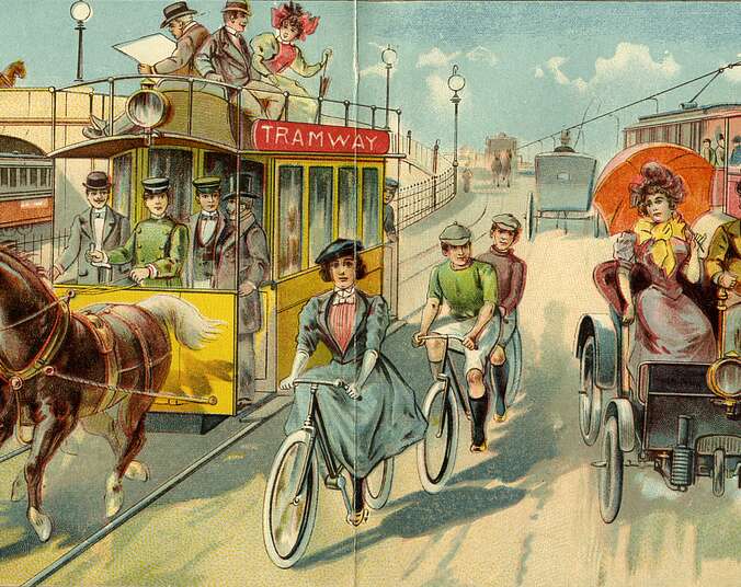 Ein altes Bilderbuch zeigt Straßenverkehr aus 1918