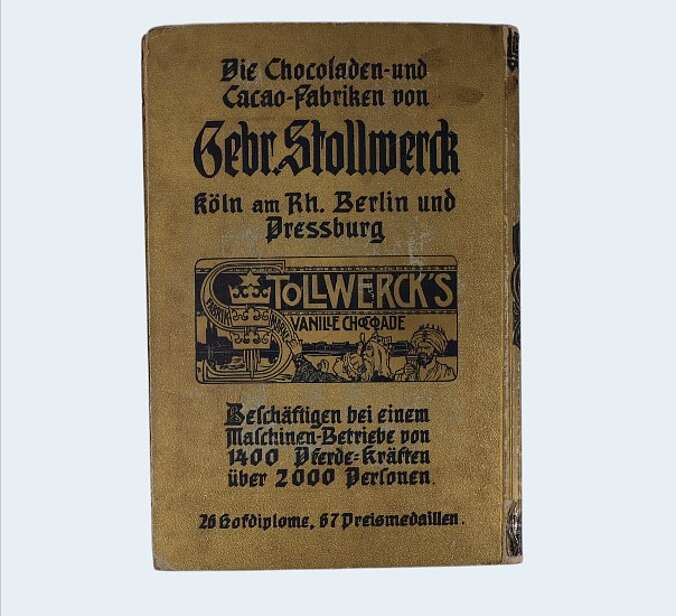 Rückseite des Sammelalbums "Albumo di Reklamo Marki di Societo Anonima Chokolada Tobler Bern Suisia".