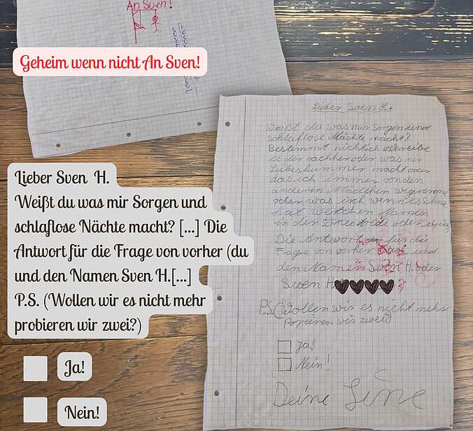 Vorder- und Rückseite eines karierten beschriebene Zettels.