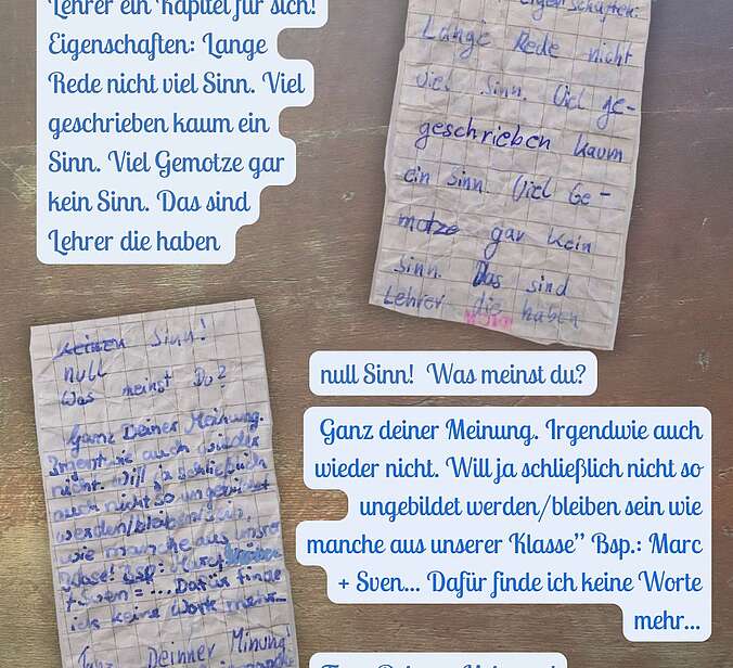 Vorder- und Rückseite eines karierten beschriebene Zettels.