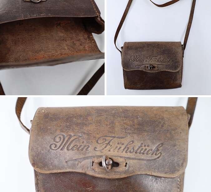 Eine Frühstückstasche aus Leder mit der Aufschrift "Mein Frühstück"